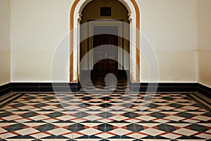 A black and white tiled floor, AI