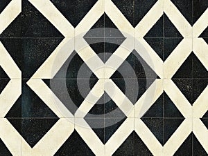 Black and White Tiled Floor with Red Fire Hydrant