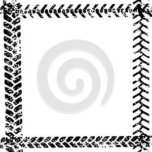 Black and white tire tread protector track on white grunge frame design, vector