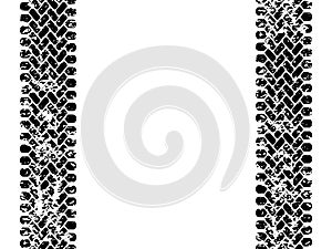 Black and white tire tread track seamless pattern, vector