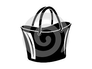 Black and white tote bag illustration Simple monochrome shopping bag icon. Minimalist design. Logo, pictogram, sign