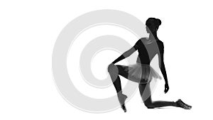 Black and white trace of young beautiful ballet dancer isolated on a white background