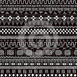 Black and white traditional african mudcloth fabric seamless pattern, vector