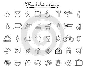 Black and white travel line icon set. Holidays signs for graphic design as elements