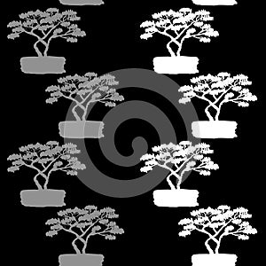 Black and white tree, decorative vector illustration seamless pattern simple floral ornament