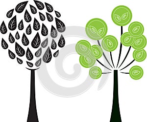 Black and White Tree Illustration, Green Tree Illustration