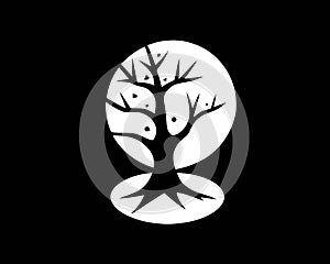 Black and white tree on the Yin Yang symbol