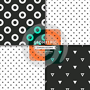 Black and white triangle and circle dot seamless pattern