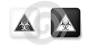 Black and white Triangle sign with Biohazard symbol icon isolated on white background. Square button. Vector