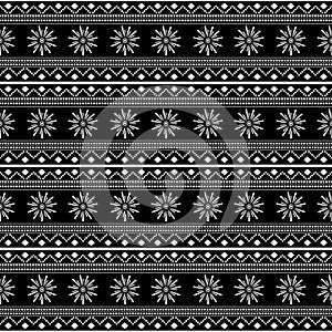 Black and white tribal seamless pattern vector illustration with stripes drawing mandala stars batik motif