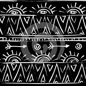 Black and white tribal vector seamless patterns