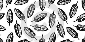 Black and white tropical pattern with ink leaves