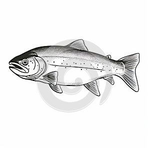 Black And White Trout Art Illustration With Flat Shading