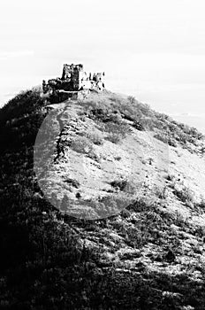 Black and white Turna castle ruins