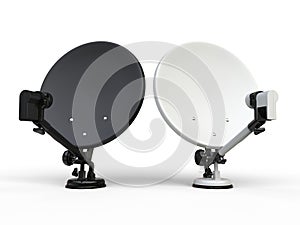 Black and white TV satellite dishes