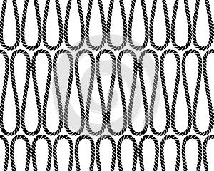 Black and white twine rope in curls geometric seamless pattern, vector