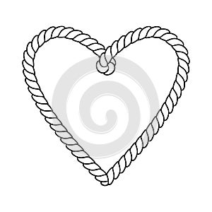 Black and white twine rope heart, love bonds, valentine day concept, vector
