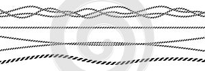 Black and white twisted and straight rope set. Modern vector design elements. photo