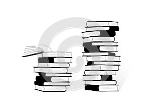 Black and white two stacks of books isolated on the white background, vector illustration