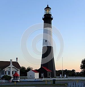 The black and white Tybee Island Lighthouse