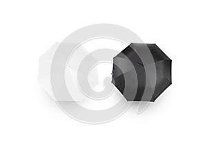 Black and white umbrella mockups, isolated, top view