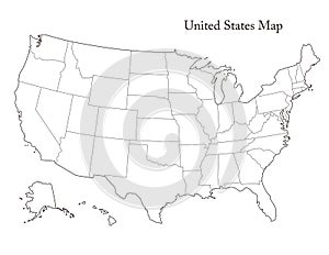 Black and White United States Map with state borders, USA Map