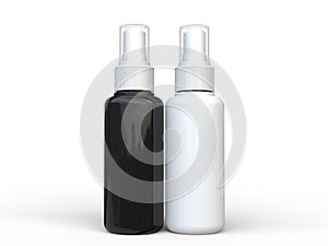 Black and white unlabled fine spray bottles