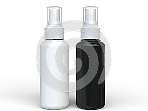 Black and white unlabled spray bottles