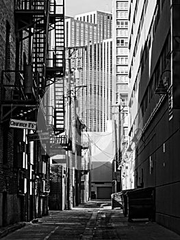 Black and white urban alley