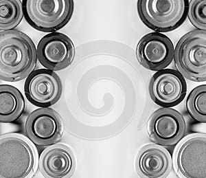 Black and white used alkaline batteries hazardous