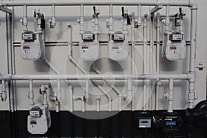 Black and white utilities meters in Portland, Oregon