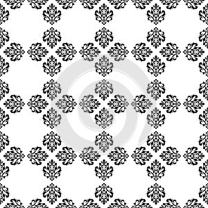 Black and white vector background. Beautiful queen seamless pattern with fleur de lys ornament elements. Royal signs in style of f