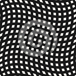 Black and white vector checkered seamless pattern with optical illusion effect
