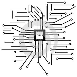 Black and white vector electronic microchip, cpu icon