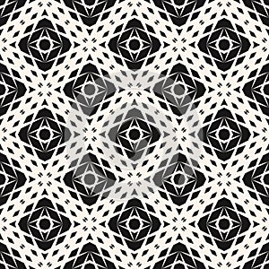 Black and white vector geometric halftone seamless pattern with diamonds, grid