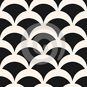 Black and white vector geometric seamless pattern in art deco style. Fish scale
