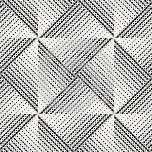 Black and white vector geometric seamless pattern with halftone triangle tiles