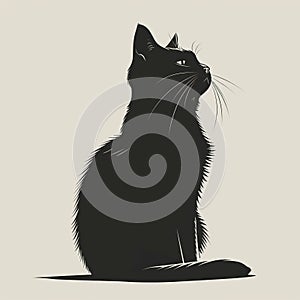 Black and white vector graphic of a cat silhouette. Generative AI