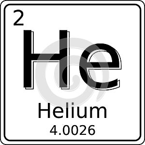 Black and white vector graphic of the symbol of the Helium (He) element on the periodic table of elements.