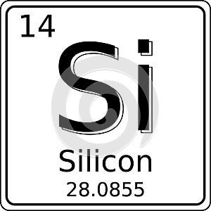 Black and white vector graphic of the symbol of the Silicon (Si) element on the periodic table of elements.