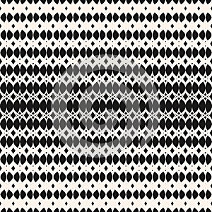 Black and white vector halftone seamless pattern with mesh, lace, weave, grid