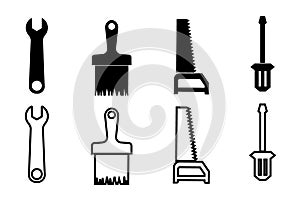 Black And White Vector Icons Of Hand Tools