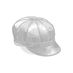 Black and white vector illustration of a baseball cap.