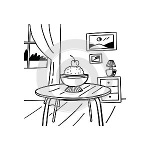 Minimalist Home Office Setup â Black and White Vector Illustration