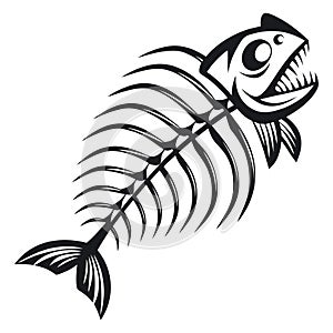 Black and white vector illustration of a fish skeleton 1
