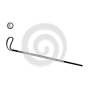 Black and white vector illustration of golf club and ball