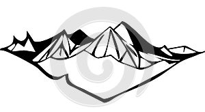 Mountain peaks on a white background . Black and white vector illustration.