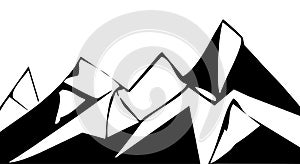 Mountain peaks on a white background . Black and white vector illustration.