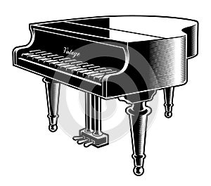 Black and white vector illustration of the piano