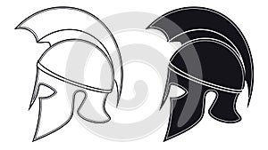 Black and White Vector Illustration of a Side Silhouette on Ancient Greek Warrior Helmet